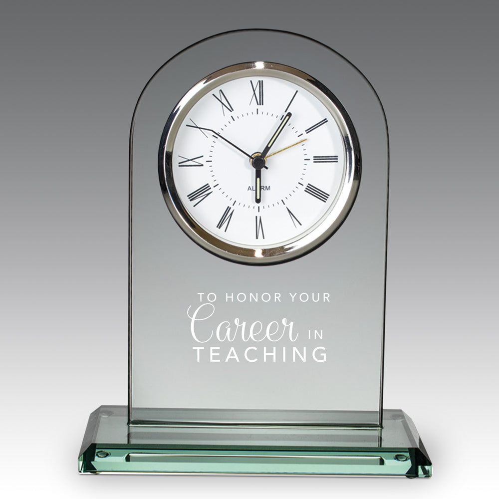 jade glass clock with career in teaching message