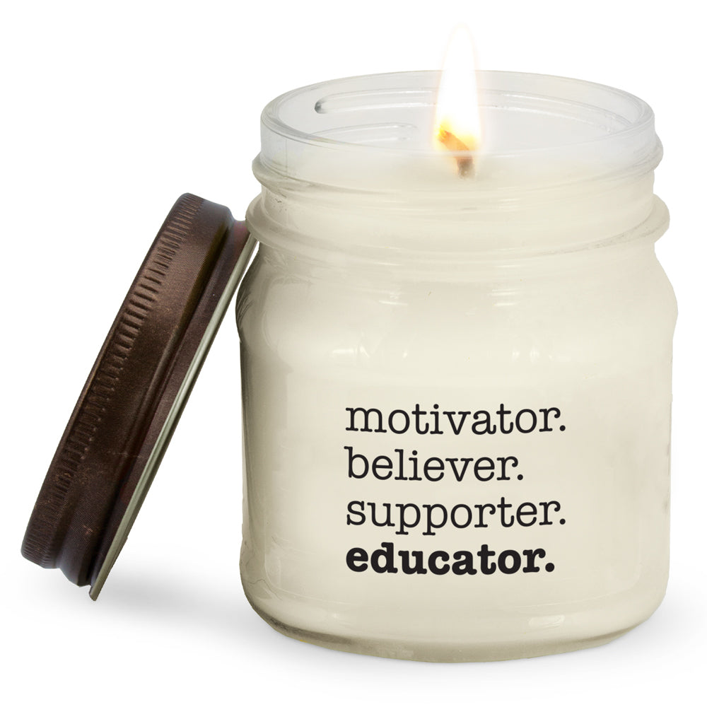 Motivator. Believer. Supporter. Educator. Mason Jar Candles