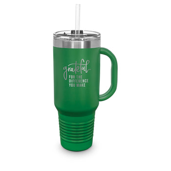 Grateful For The Difference You Make 40 oz. Stainless Steel Travel Tumbler w/ Handle & Straw