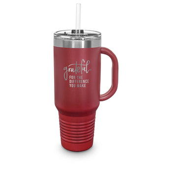 Grateful For The Difference You Make 40 oz. Stainless Steel Travel Tumbler w/ Handle & Straw