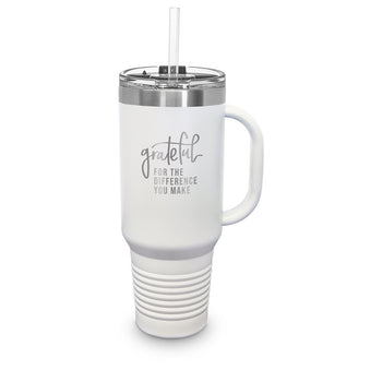 Grateful For The Difference You Make 40 oz. Stainless Steel Travel Tumbler w/ Handle & Straw