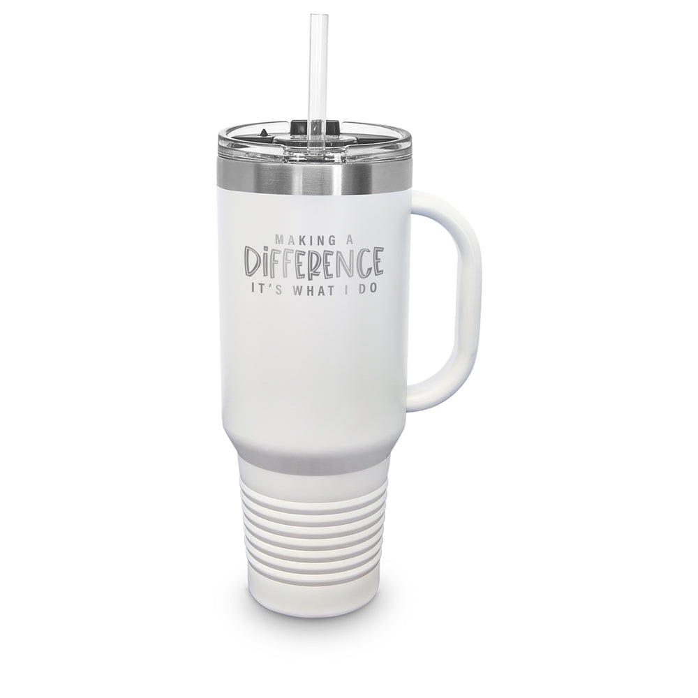 Making A Difference 40 oz. Stainless Steel Travel Tumbler w/ Handle & Straw