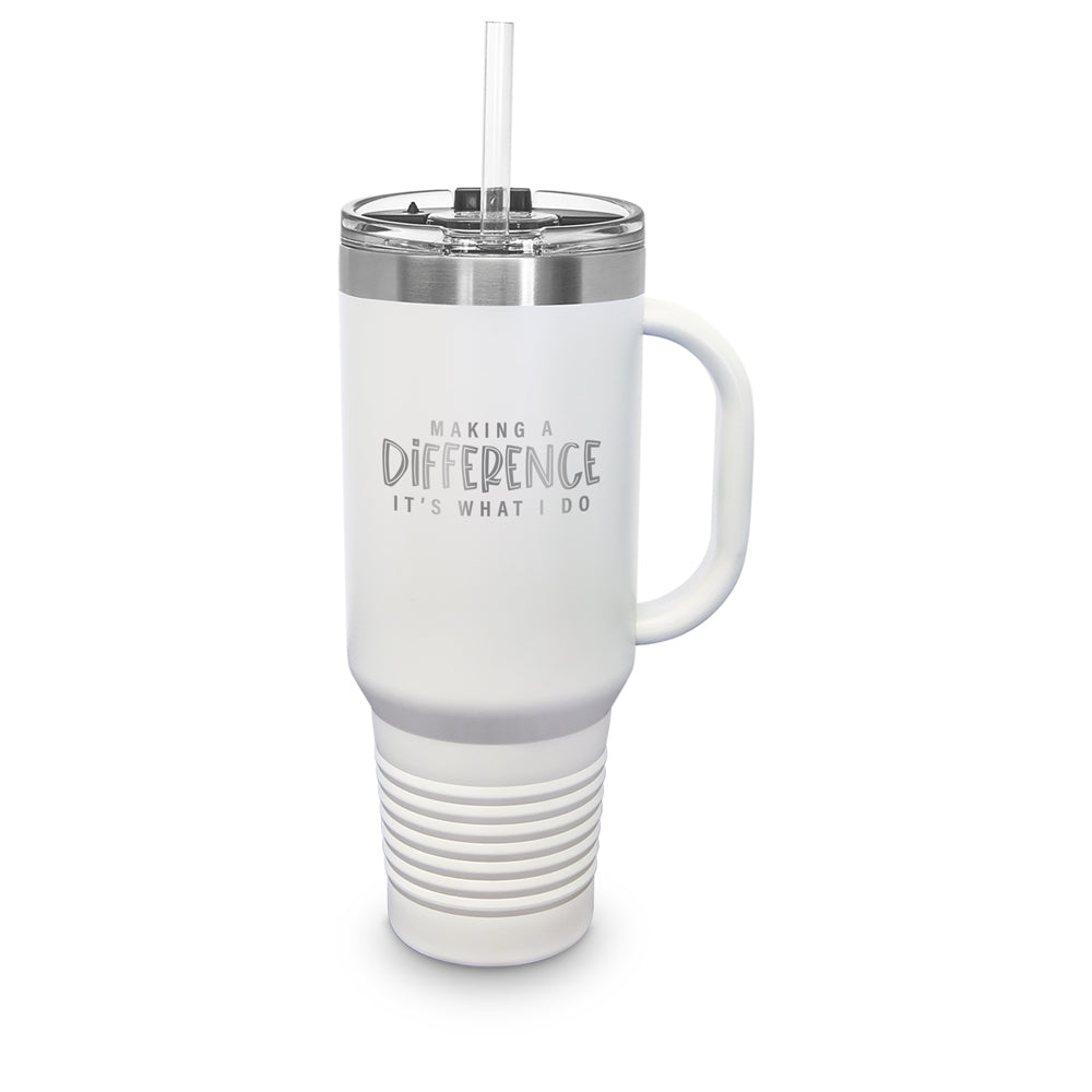 Making A Difference 40 oz. Stainless Steel Travel Tumbler w/ Handle & Straw