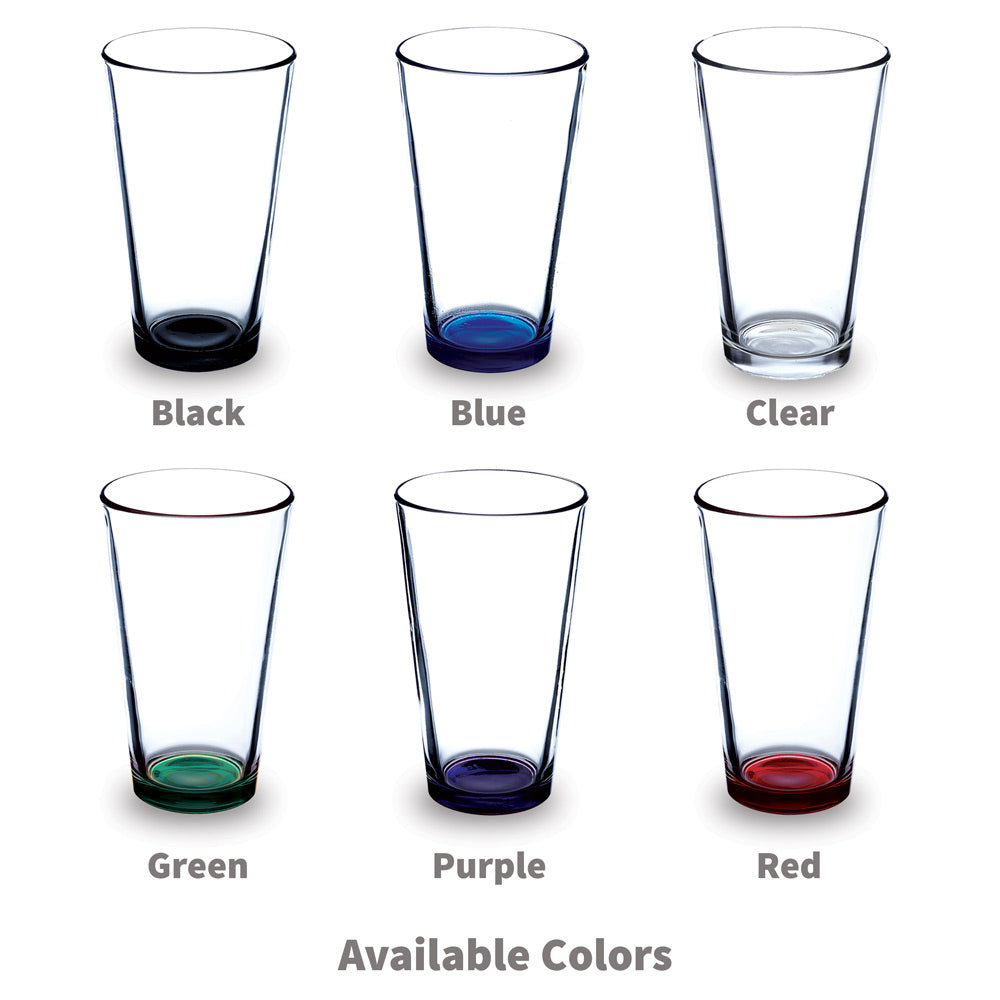 available colors on the clear 16-ounce pint glass 