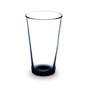 Clear 16-ounce pint glass with black bottom