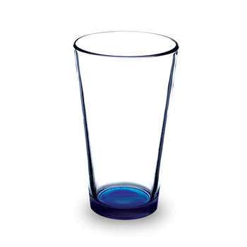 Clear 16-ounce pint glass with blue bottom