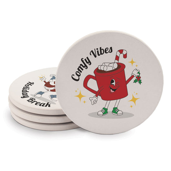Retro Holiday Cartoons Sandstone Coaster Set