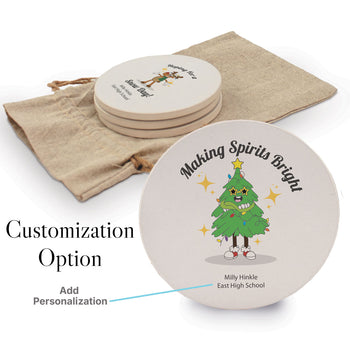 Retro Holiday Cartoons Sandstone Coaster Set