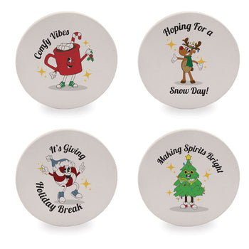 Retro Holiday Cartoons Sandstone Coaster Set