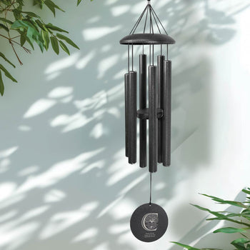 black aluminum wind chime with personalized disc