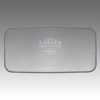 crystal tray with career in education message