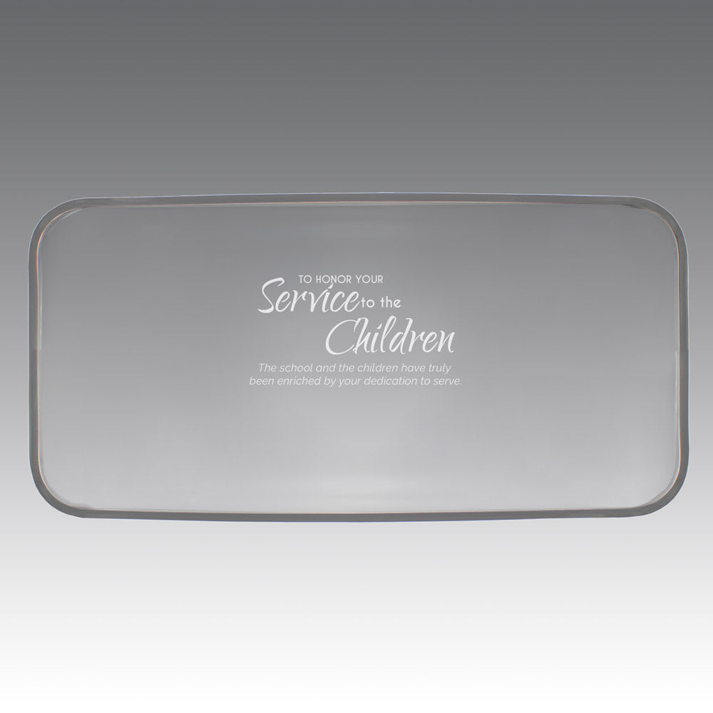 crystal tray with service to the children message