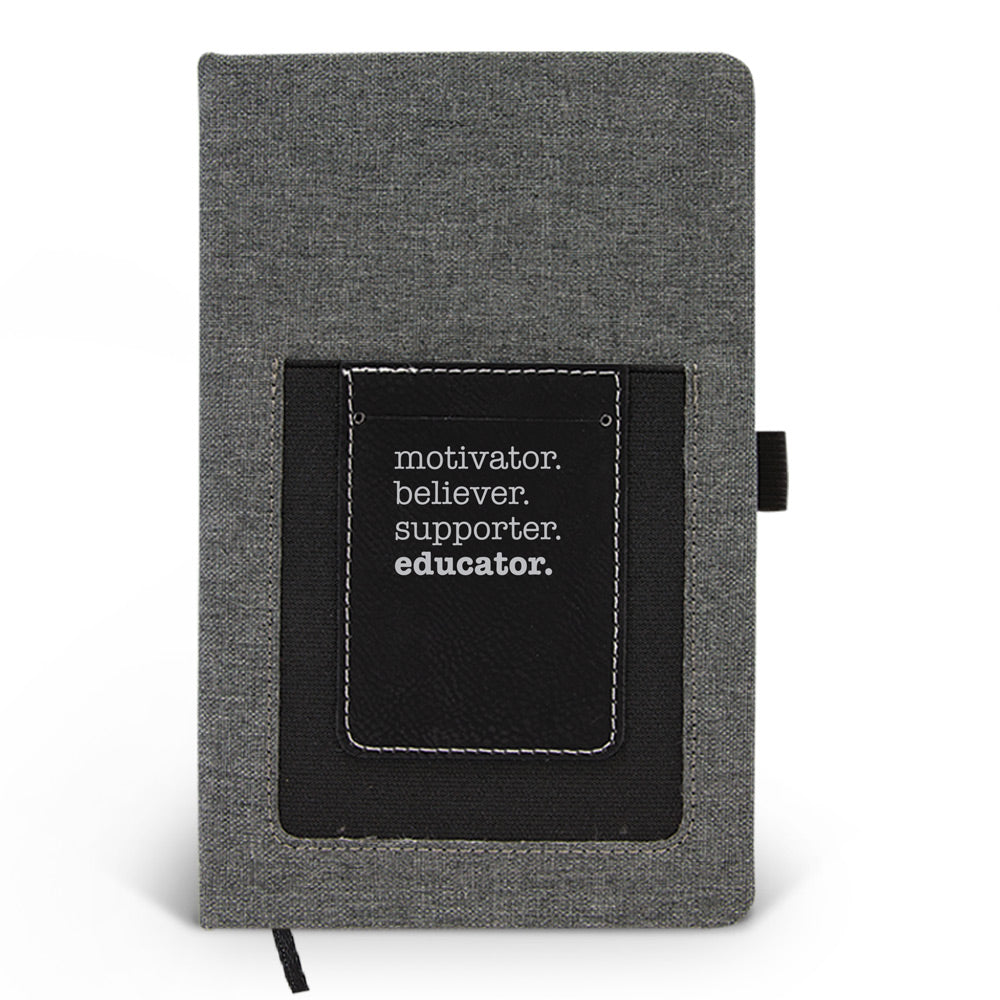 Motivator. Believer. Supporter. Educator. Canvas Journal w/ Pocket