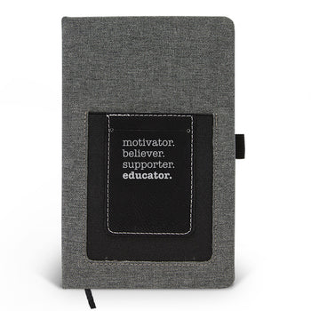 Motivator. Believer. Supporter. Educator. Canvas Journal w/ Pocket