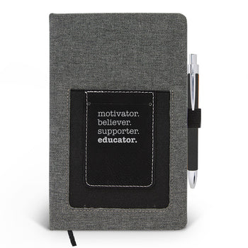 Motivator. Believer. Supporter. Educator. Canvas Journal w/ Pocket
