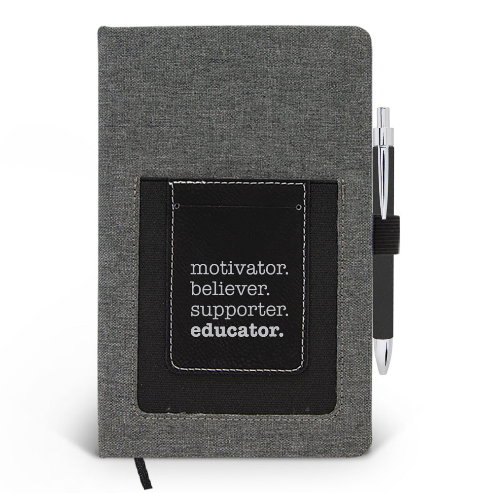 Motivator. Believer. Supporter. Educator. Canvas Journal w/ Pocket