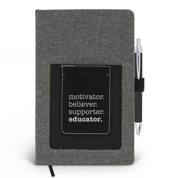Motivator. Believer. Supporter. Educator. Canvas Journal w/ Pocket