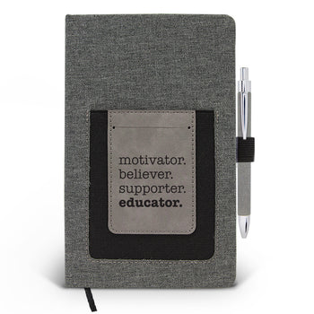 Motivator. Believer. Supporter. Educator. Canvas Journal w/ Pocket