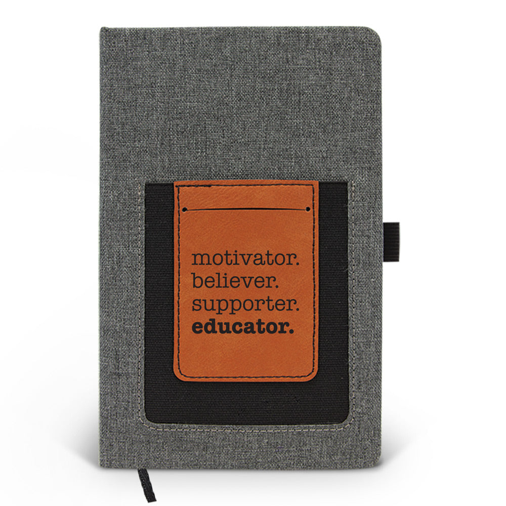 Motivator. Believer. Supporter. Educator. Canvas Journal w/ Pocket