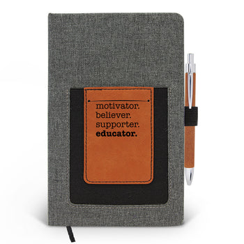 Motivator. Believer. Supporter. Educator. Canvas Journal w/ Pocket