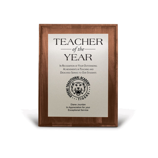 7x9 Walnut Plaque W/ Brushed Silver Plate
