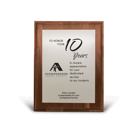 7x9 Walnut Plaque W/ Brushed Silver Plate