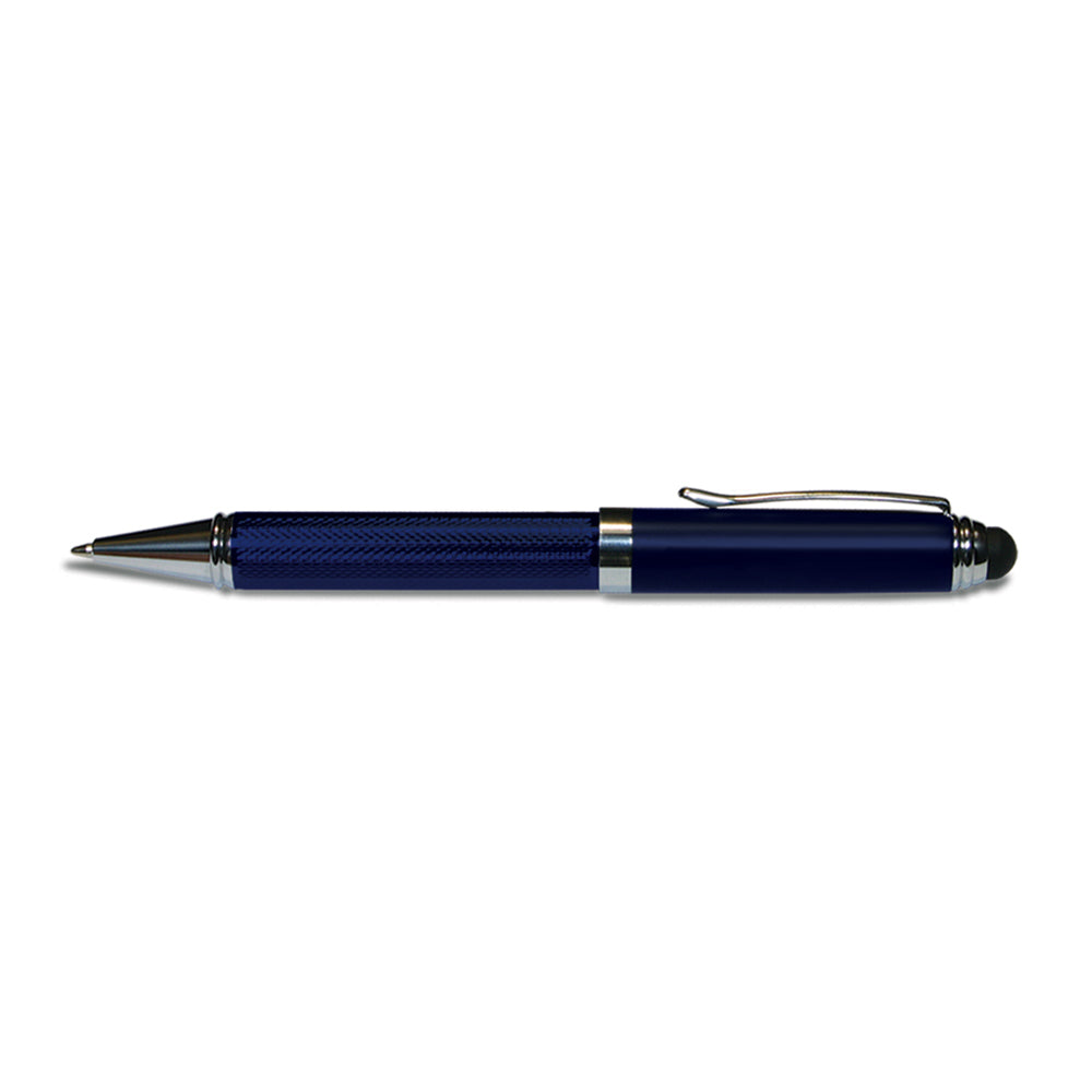 blue twist action ballpoint pen with stylus