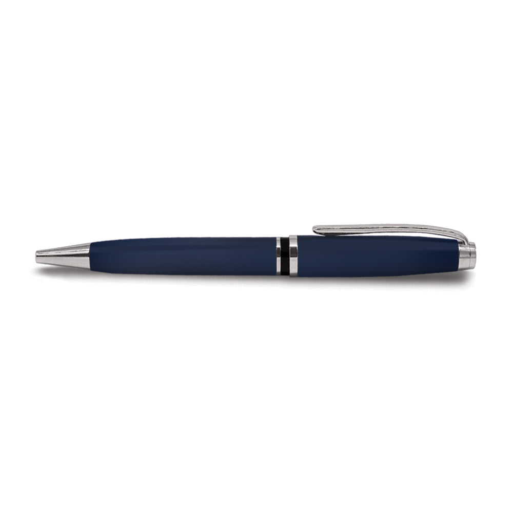 blue metal twist ballpoint pen with silver fittings