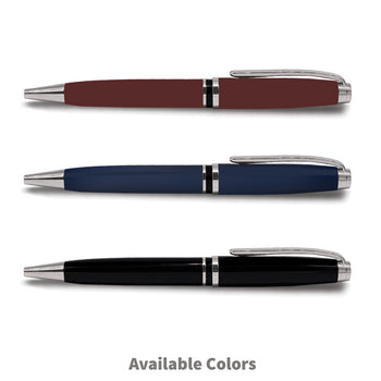 red, blue, and black metal twist ballpoint pen 