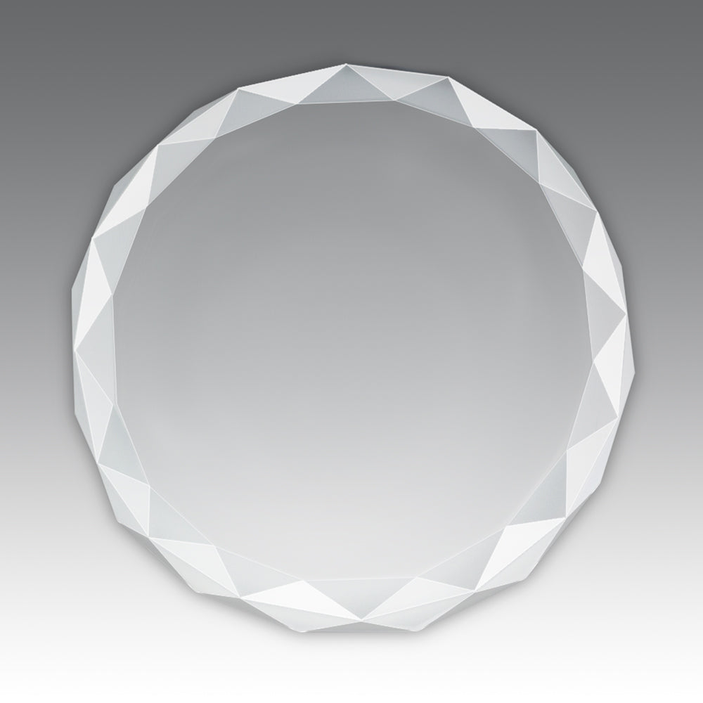 Etched Optic Crystal Faceted Round Paperweight
