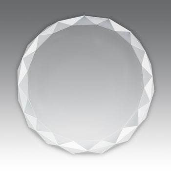 Etched Optic Crystal Faceted Round Paperweight
