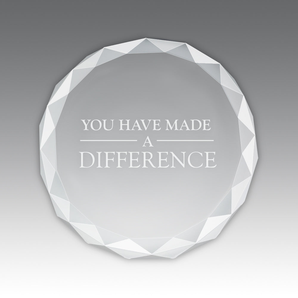 Etched Optic Crystal Faceted Round Paperweight