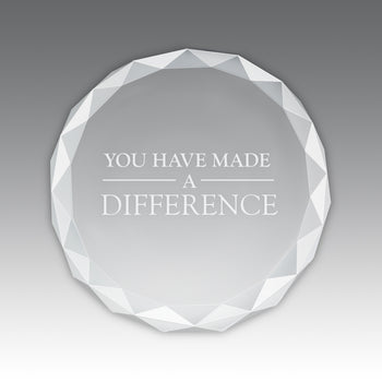 Etched Optic Crystal Faceted Round Paperweight