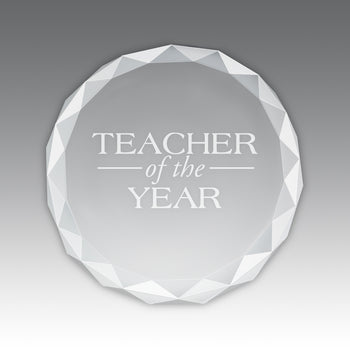 Etched Optic Crystal Faceted Round Paperweight
