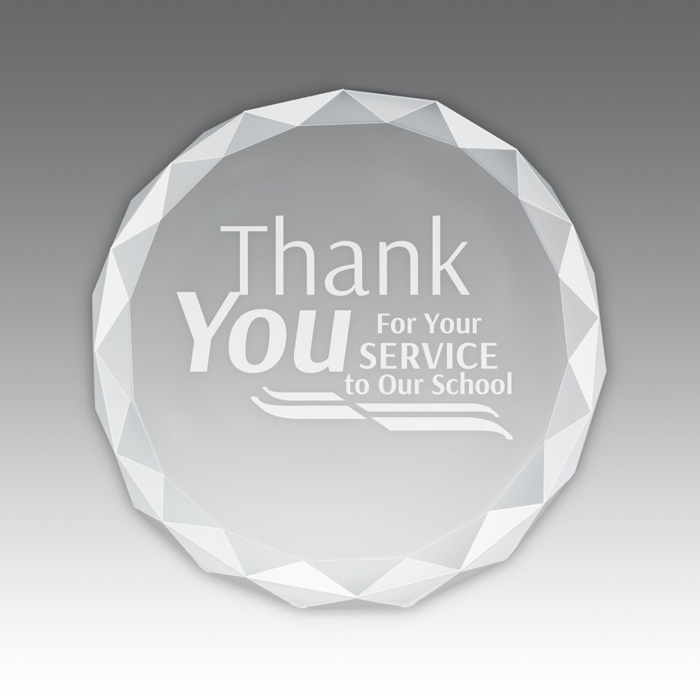 Etched Optic Crystal Faceted Round Paperweight