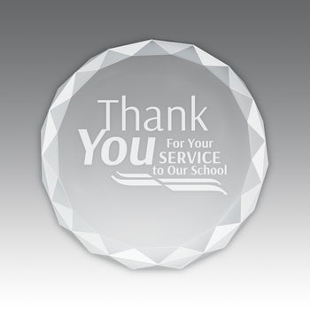 Etched Optic Crystal Faceted Round Paperweight