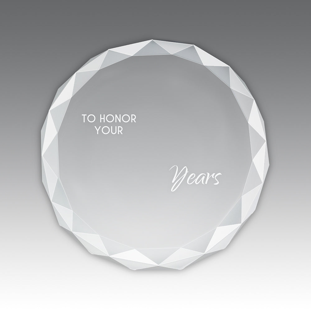 Etched Optic Crystal Faceted Round Paperweight