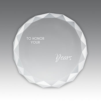 Etched Optic Crystal Faceted Round Paperweight