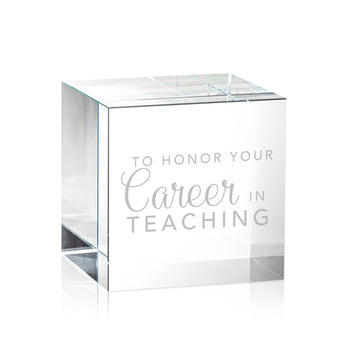 optic crystal cube featuring career in teaching message