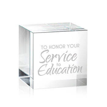 optic crystal cube featuring service to education message