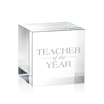 optic crystal cube featuring teacher of the year message