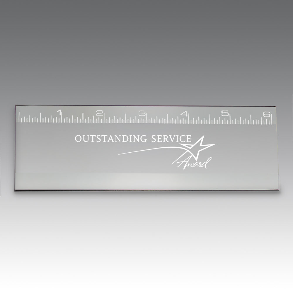 6" jade glass ruler featuring outstanding service message