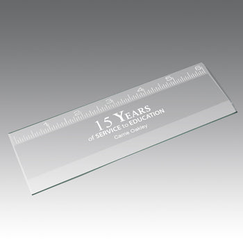 6" premium jade glass ruler featuring laser-engraved personalization for teacher recognition. 