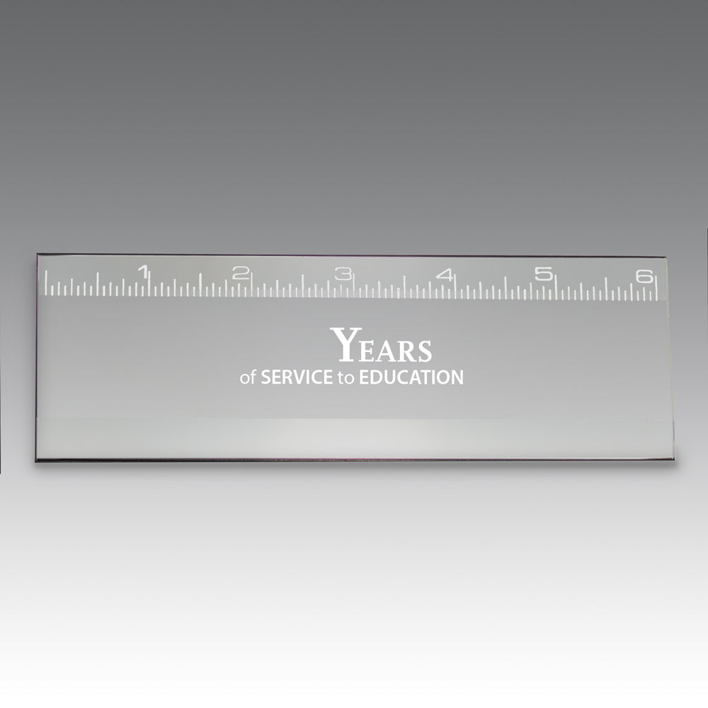 6" jade glass ruler featuring years of service message