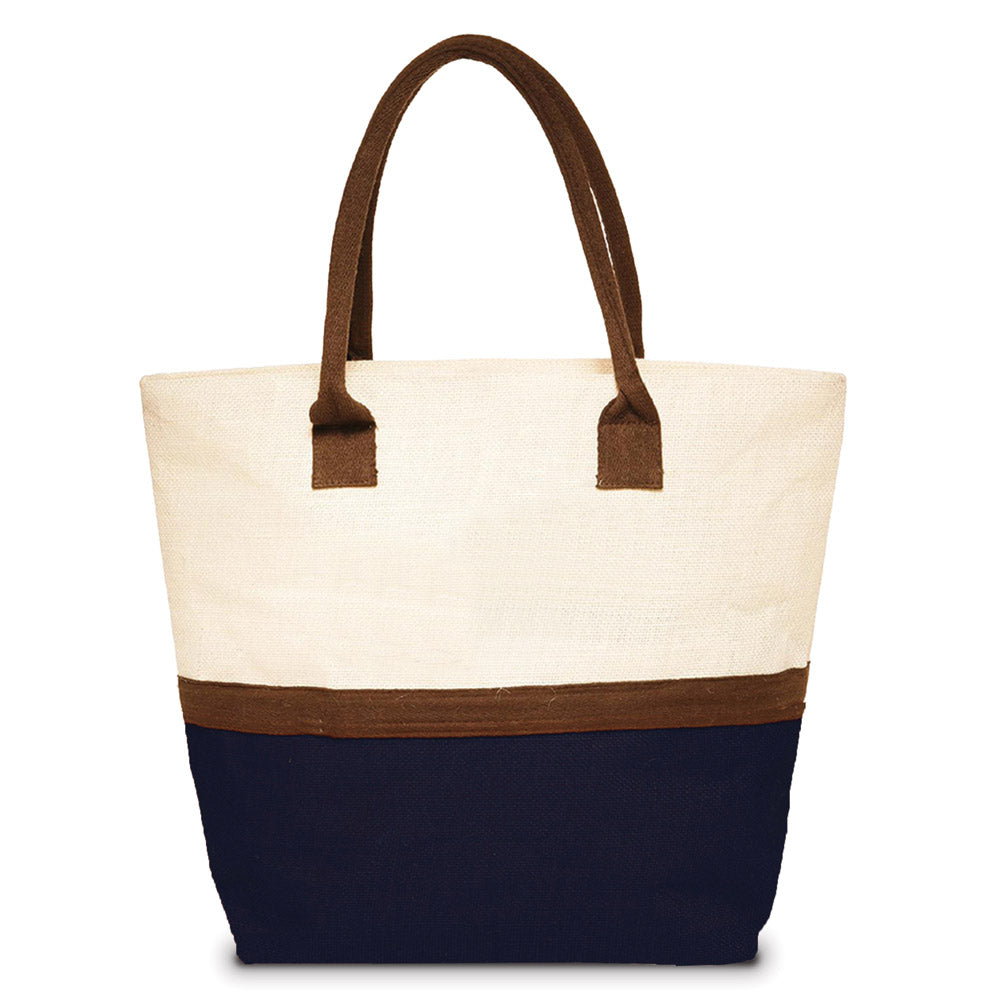 two-tone jute tote bag in blue base
