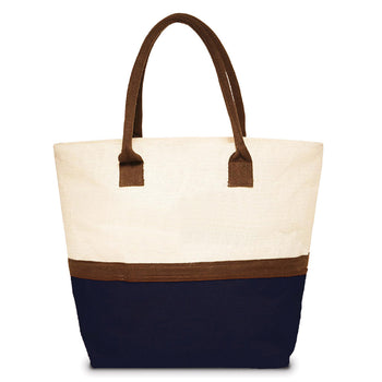 two-tone jute tote bag in blue base