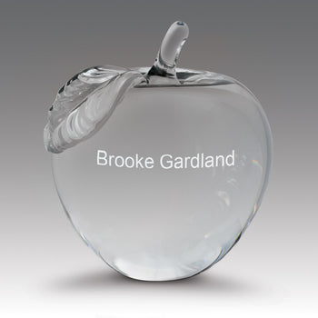 Crystal apple with leaf and stem
