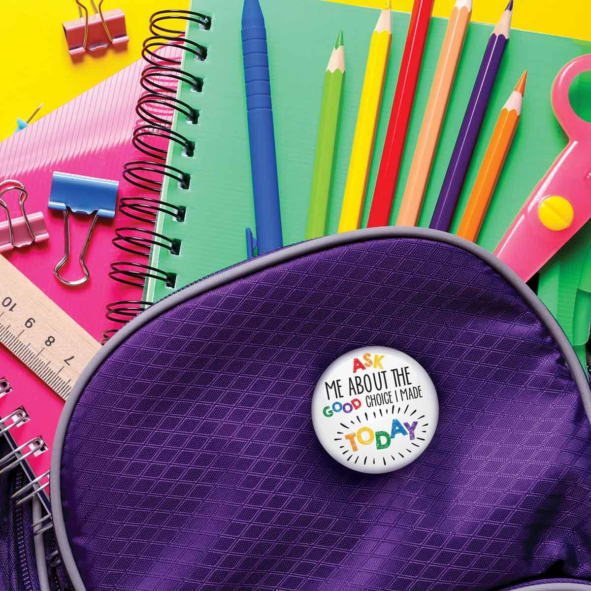 good choice button on a backpack
