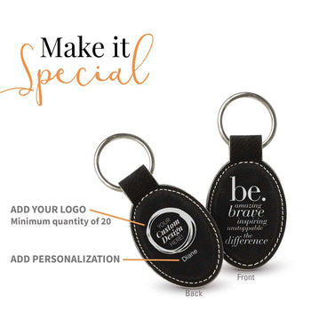 black oval leather keychain with be collection message and add you logo