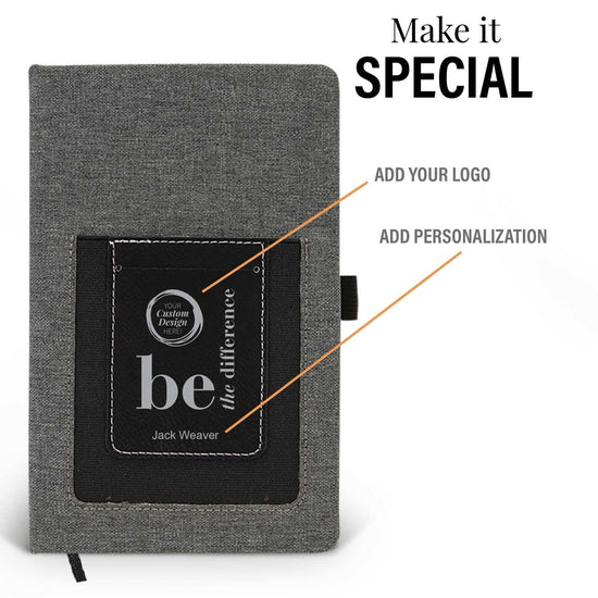 be the difference pocket canvas journal with add your logo and personalization